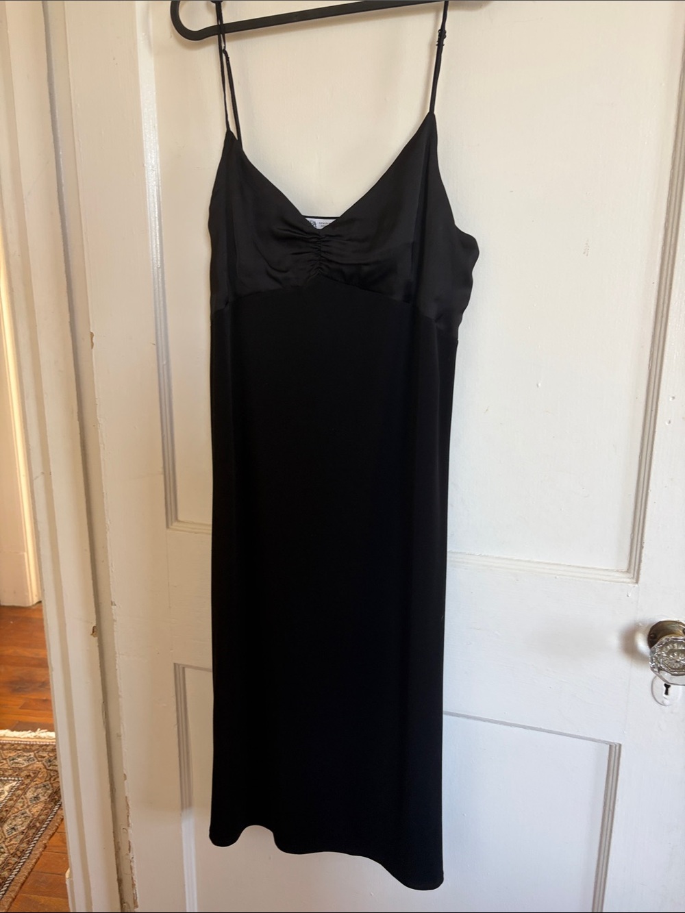 Zara Black Satin Slip Dress with Spaghetti Straps